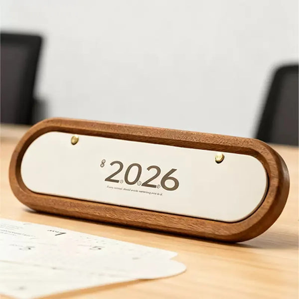 2026 Vintage Wooden Desktop Calendar White