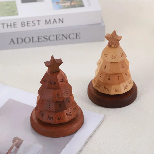 Wooden Christmas Tree Perpetual Calendar Natural and Vintage