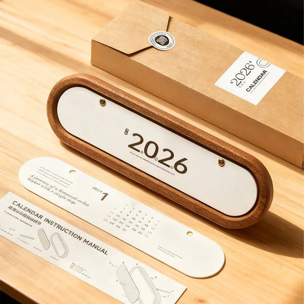 2026 Vintage Wooden Desktop Calendar All