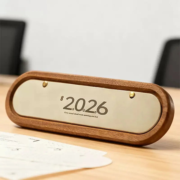 2026 Vintage Wooden Desktop Calendar Brown