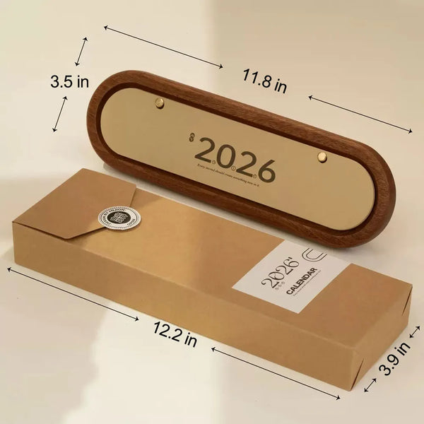 2026 Vintage Wooden Desktop Calendar Size