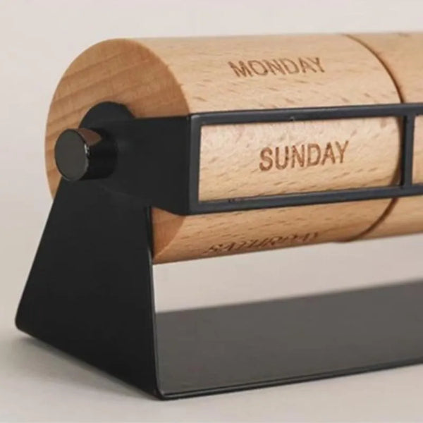 Mini Wooden Rotating Desk Calendar Black Detail