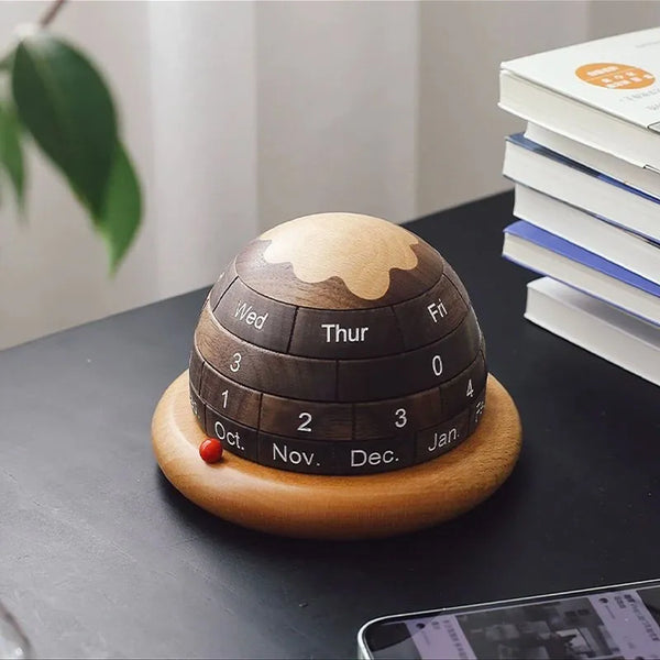 Walnut Planet Perpetual Desk Calendar view