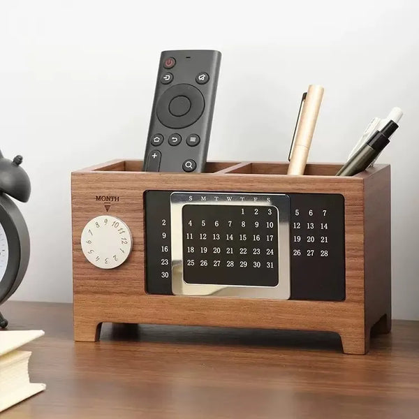 Wooden Perpetual Calendar Pen Holder Front