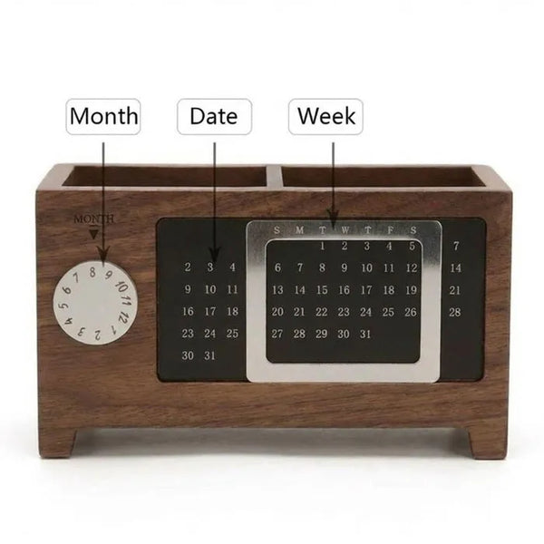 Wooden Perpetual Calendar Pen Holder Function