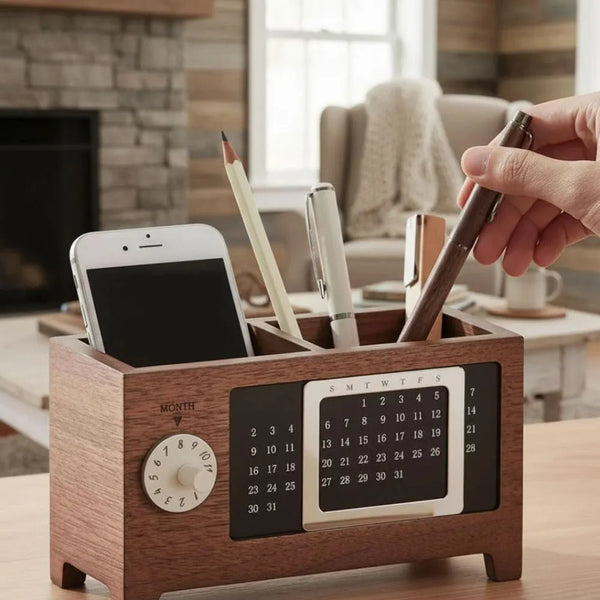 Wooden Perpetual Calendar Pen Holder Preview